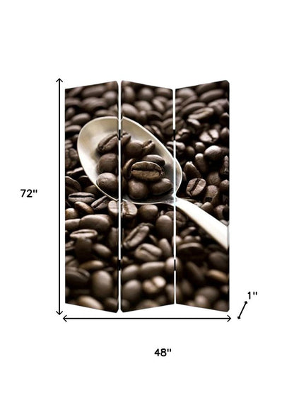 72" Brown Canvas Folding Three Panel Screen Room Divider