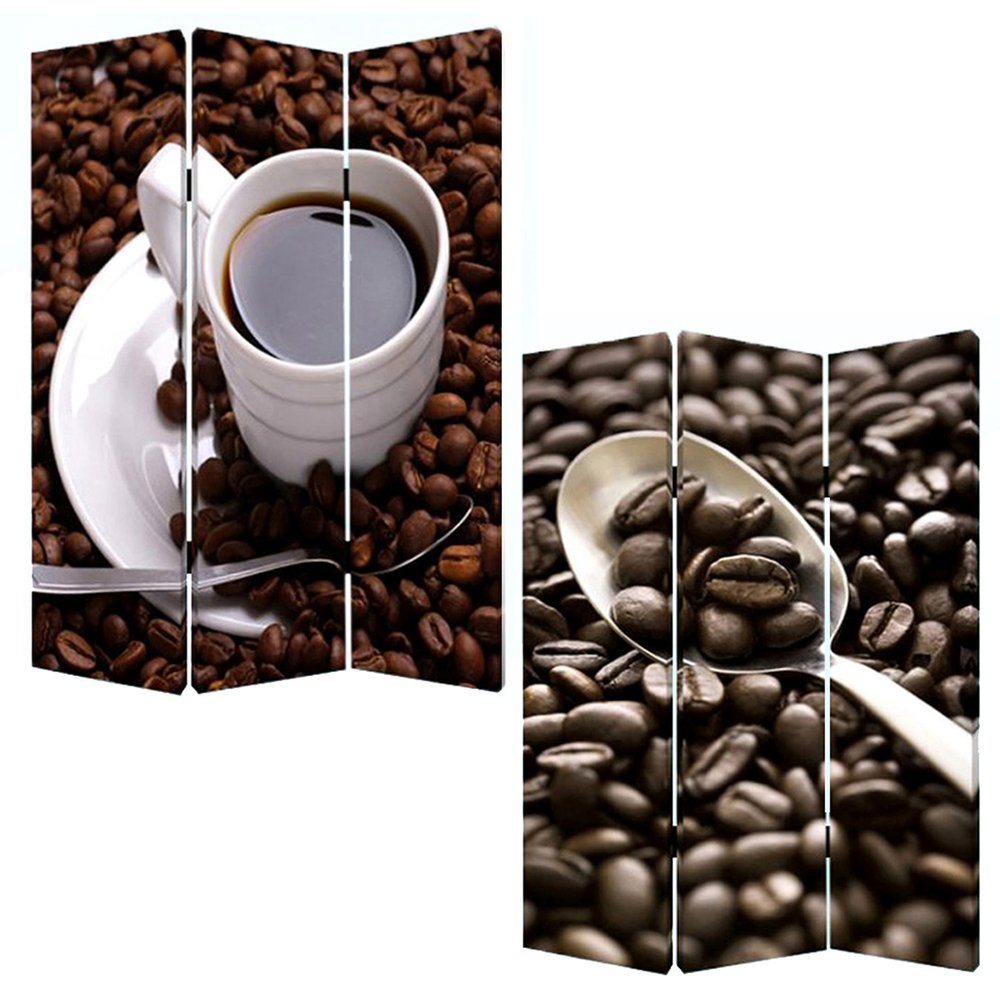 72" Brown Canvas Folding Three Panel Screen Room Divider