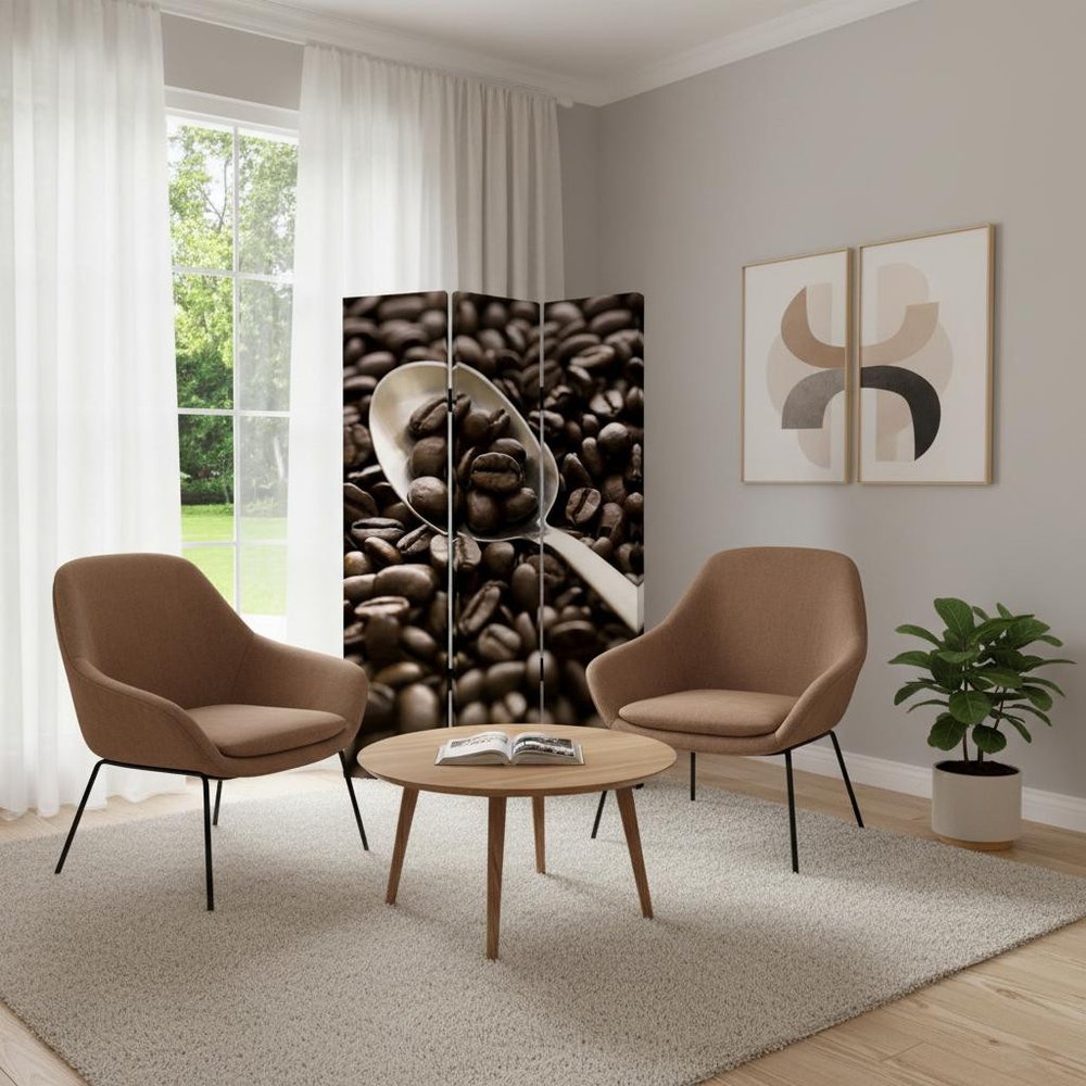 72" Brown Canvas Folding Three Panel Screen Room Divider