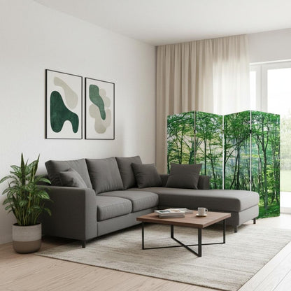 84" Green Canvas Folding Four Panel Screen Room Divider