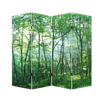 84" Green Canvas Folding Four Panel Screen Room Divider