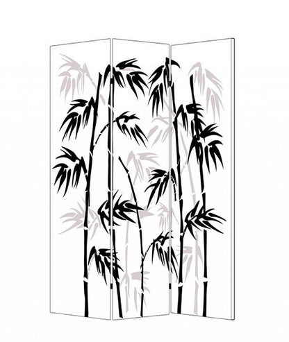 72" Black And White Canvas Folding Three Panel Screen Room Divider