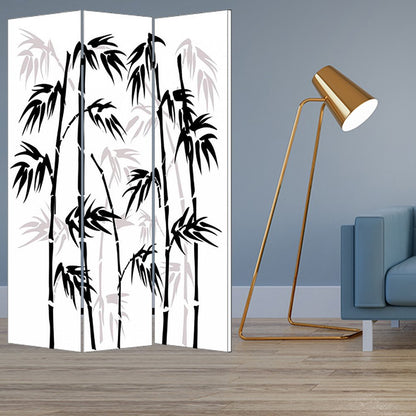 72" Black And White Canvas Folding Three Panel Screen Room Divider