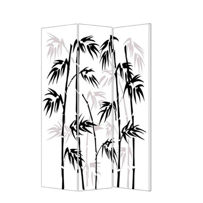 72" Black And White Canvas Folding Three Panel Screen Room Divider
