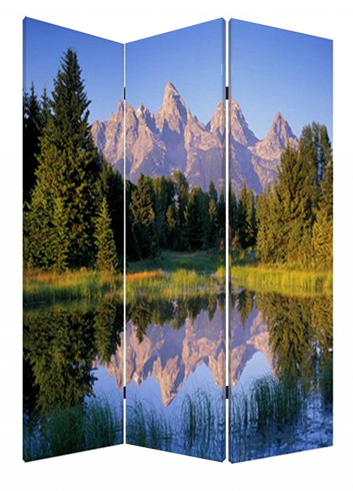 48 X 72 Multi Color Wood Canvas Mountain Peaks  Screen
