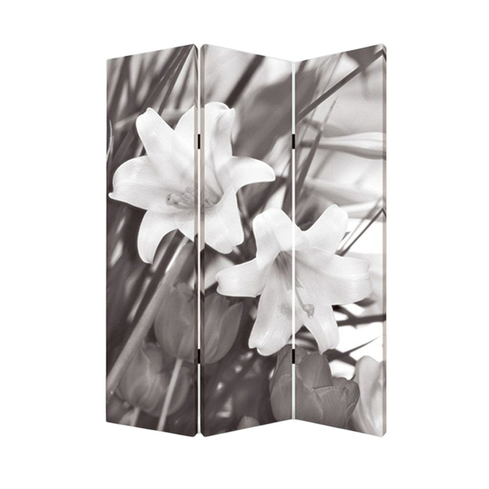 72" Gray Canvas Folding Three Panel Screen Room Divider