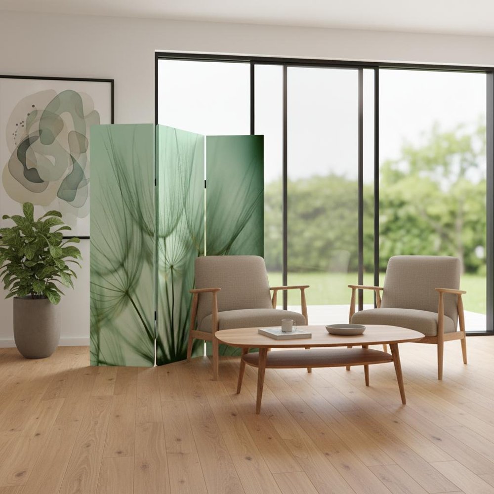 72" Green Canvas Folding Three Panel Screen Room Divider