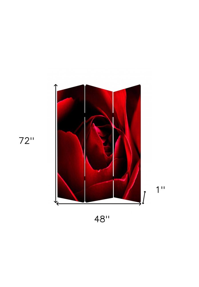 72" Red Canvas Folding Three Panel Screen Room Divider