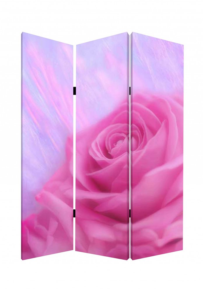 72" Pink Canvas Folding Three Panel Screen Room Divider