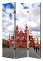 72" Red Blue And Ivory Canvas Folding Three Panel Screen Room Divider