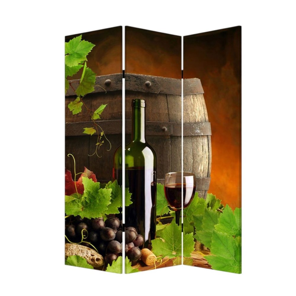 72" Green Canvas Folding Three Panel Screen Room Divider