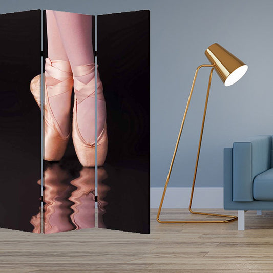 72" Black Canvas Folding Three Panel Screen Room Divider