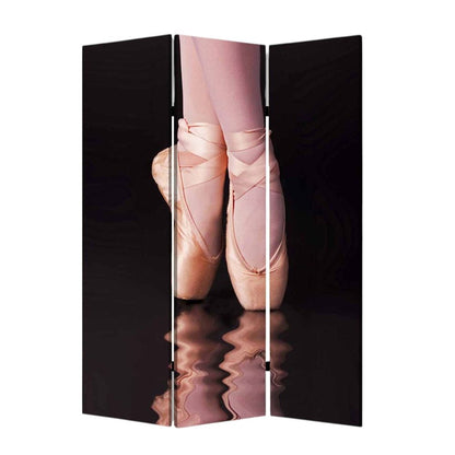72" Black Canvas Folding Three Panel Screen Room Divider