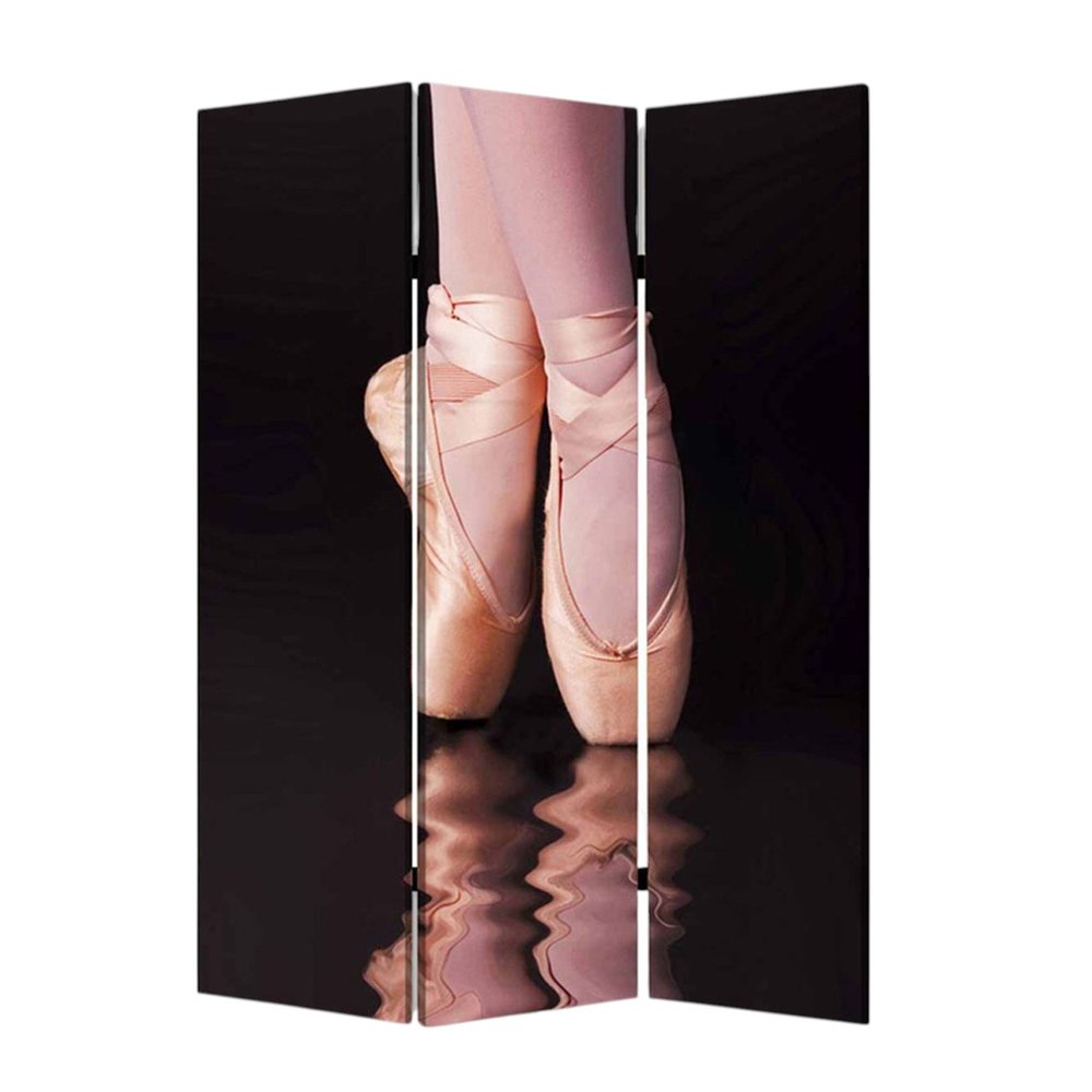 72" Black Canvas Folding Three Panel Screen Room Divider