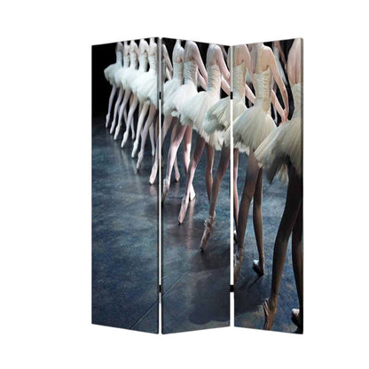 72" Black Canvas Folding Three Panel Screen Room Divider