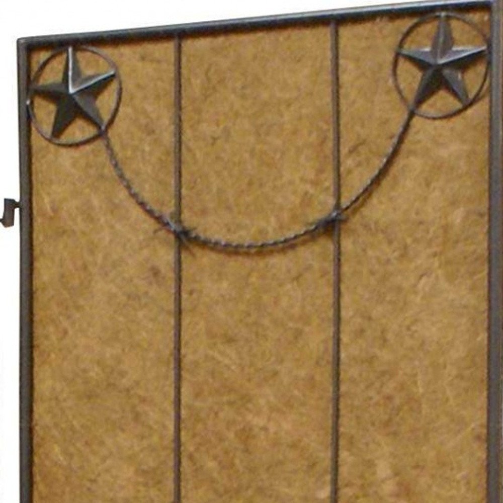 72" Brown Iron Folding Three Panel Screen Room Divider