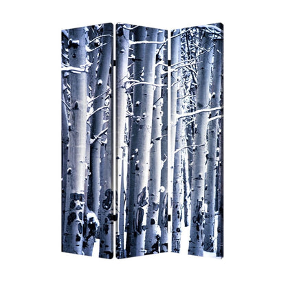 48" X 72" Gray And White Wood Canvas Birch  Screen