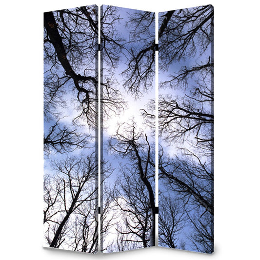 72" Black And Blue Canvas Folding Three Panel Screen Room Divider