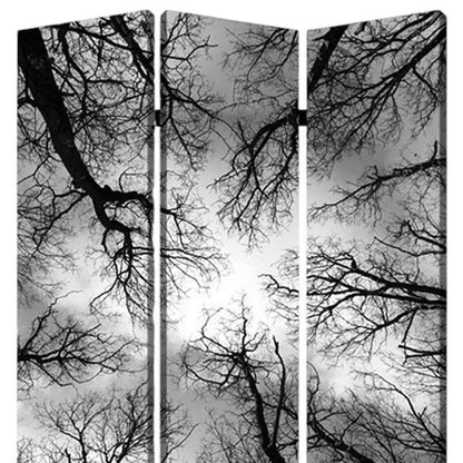 72" Black And Blue Canvas Folding Three Panel Screen Room Divider