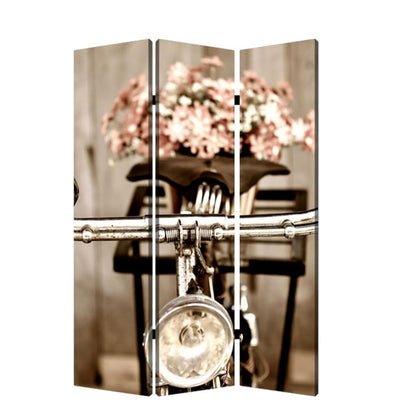 72" Brown Canvas Folding Three Panel Screen Room Divider