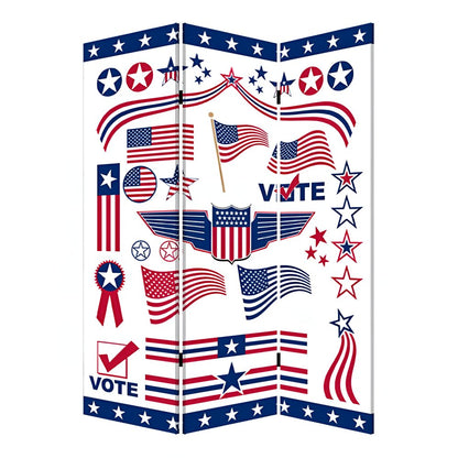 72" Blue and White Canvas Folding Three Panel Screen Room Divider