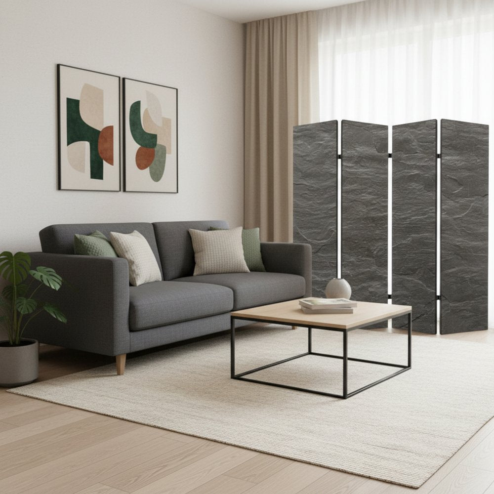 84" Gray Canvas Folding Four Panel Screen Room Divider