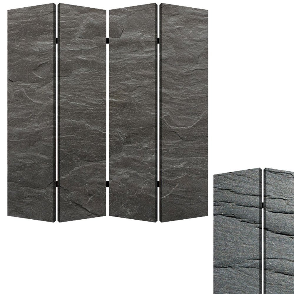 84" Gray Canvas Folding Four Panel Screen Room Divider