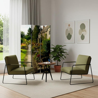 72" Green Canvas Folding Three Panel Screen Room Divider