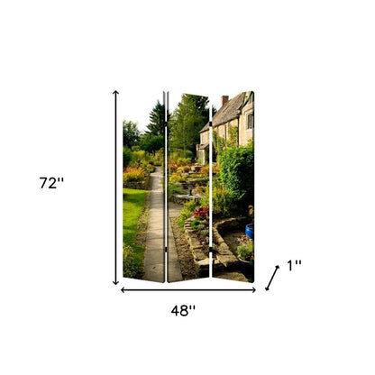 72" Green Canvas Folding Three Panel Screen Room Divider