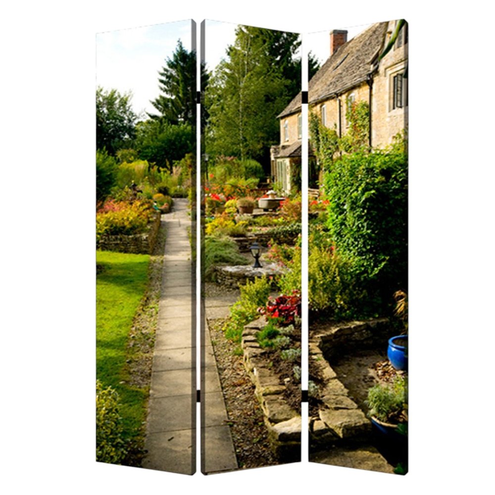 72" Green Canvas Folding Three Panel Screen Room Divider