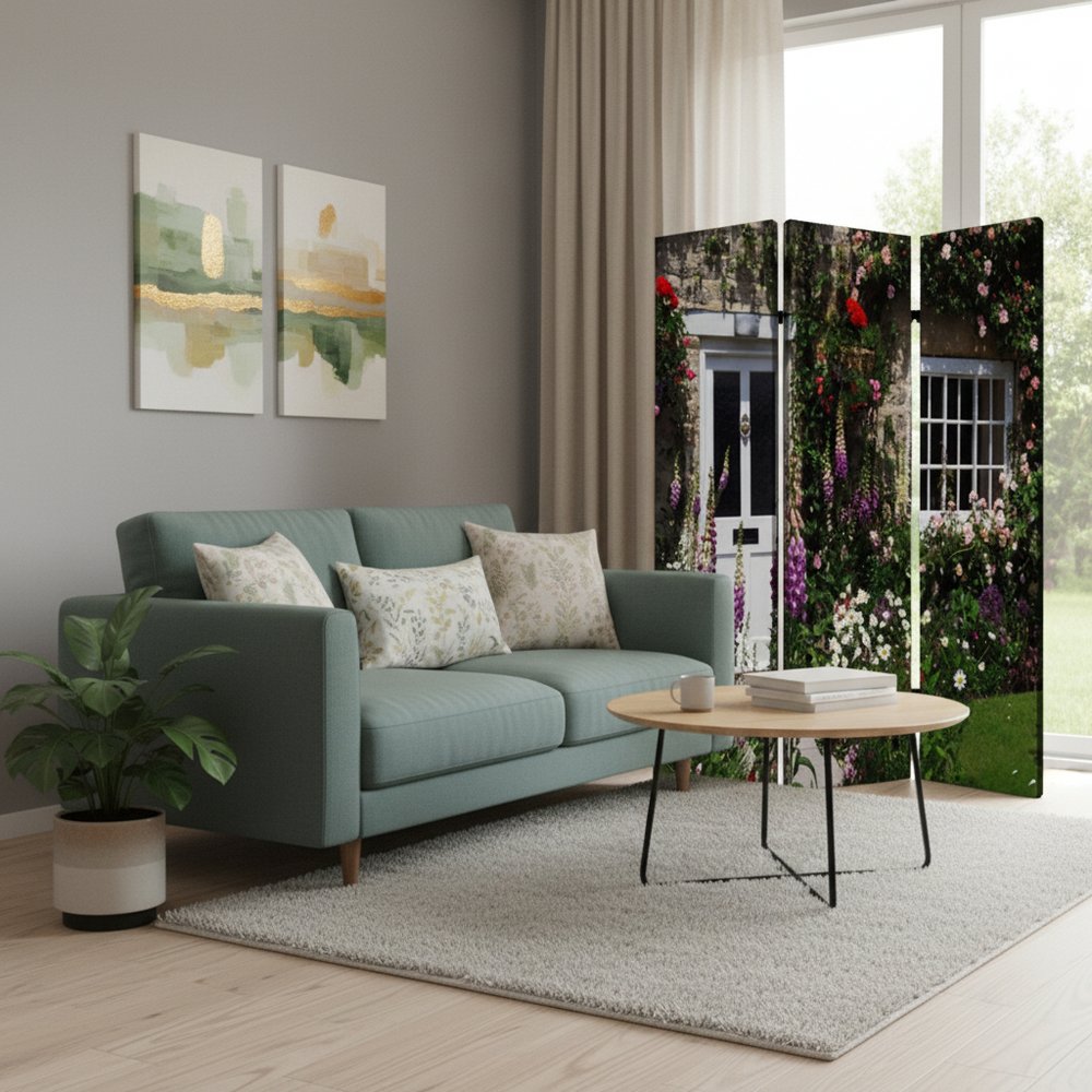 48" X 72" Multi Color Wood Canvas English Garden  Screen