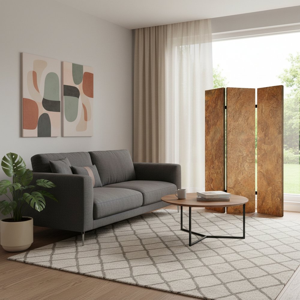 48" X 72" Multi Color Wood Canvas Brown Marble  Screen