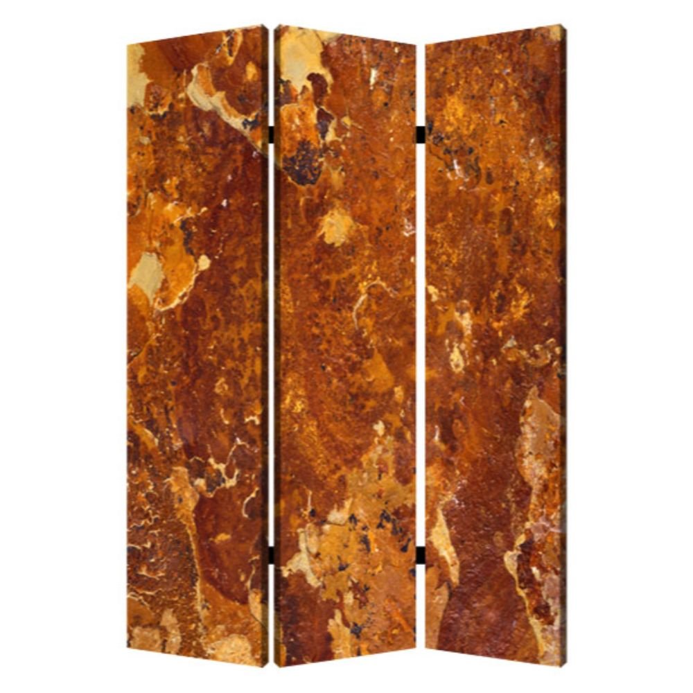 72" Brown Canvas Folding Three Panel Screen Room Divider