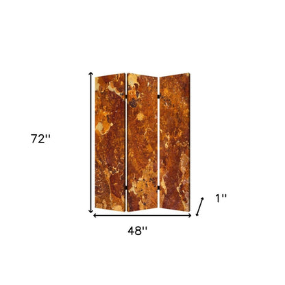 72" Brown Canvas Folding Three Panel Screen Room Divider