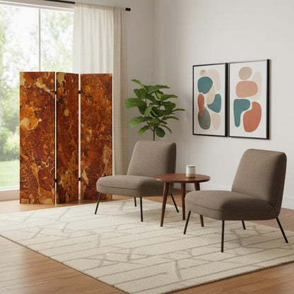 72" Brown Canvas Folding Three Panel Screen Room Divider