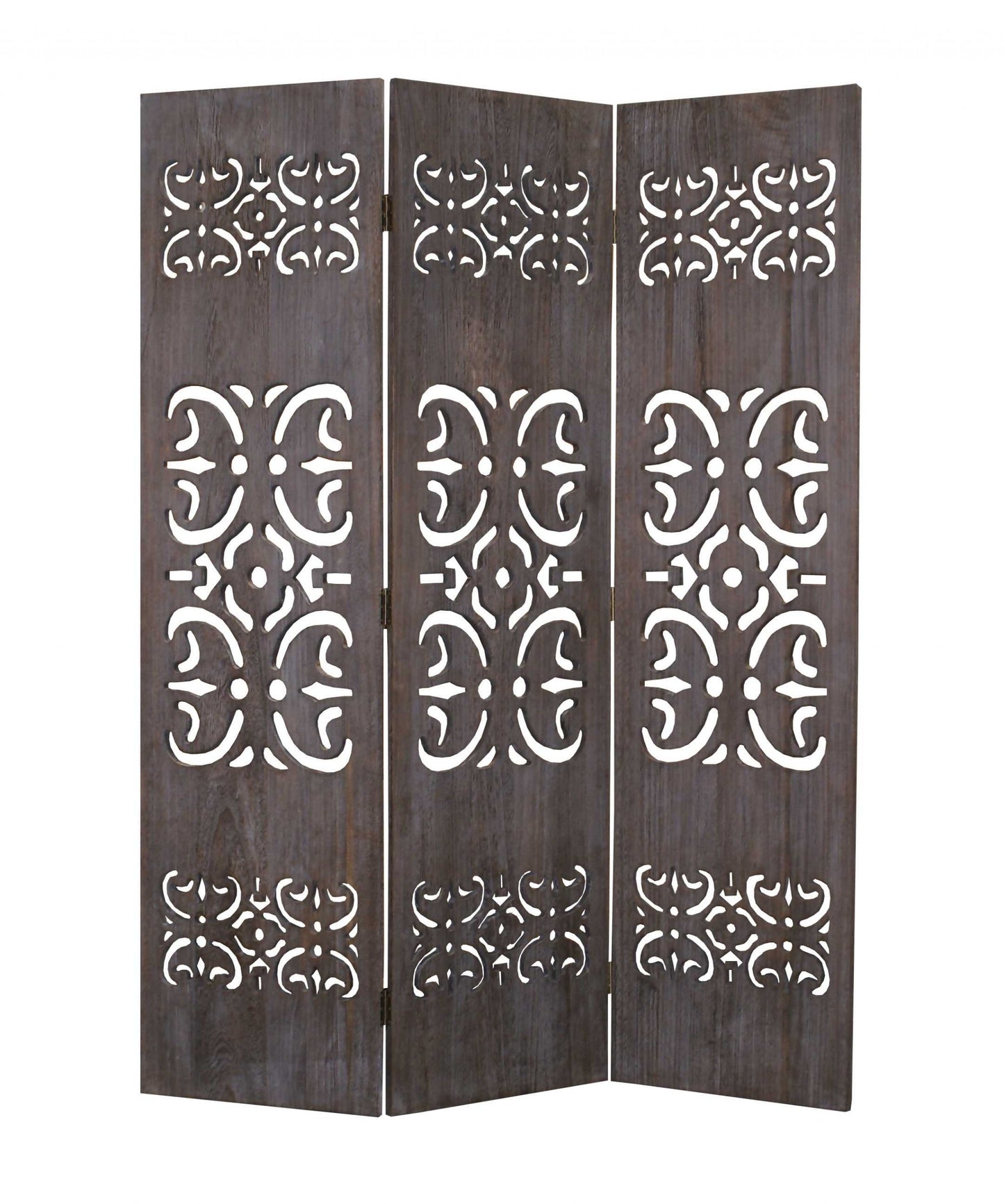 52 X 67 Brown 3 Panel Wood  Screen