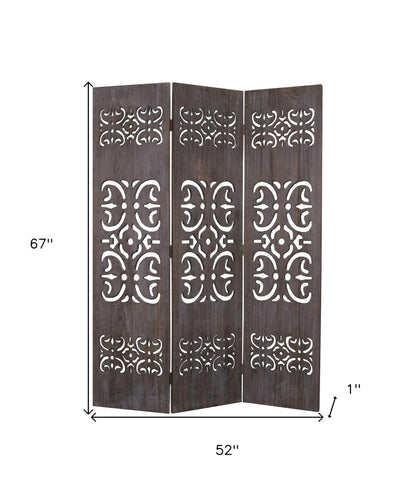 52 X 67 Brown 3 Panel Wood  Screen