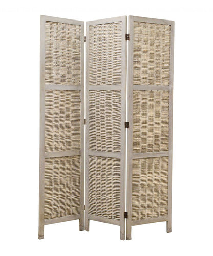 67" Beige Solid Wood Panel Screen Room Divider