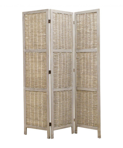 67" Beige Wood Folding Three Panel Screen Room Divider