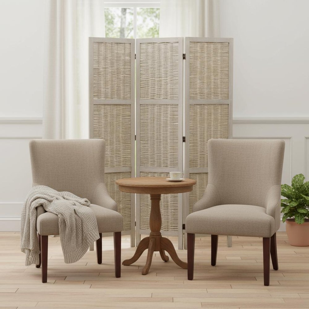 67" Beige Solid Wood Panel Screen Room Divider
