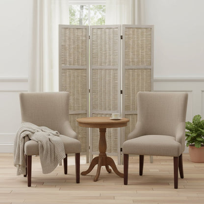 67" Beige Wood Folding Three Panel Screen Room Divider