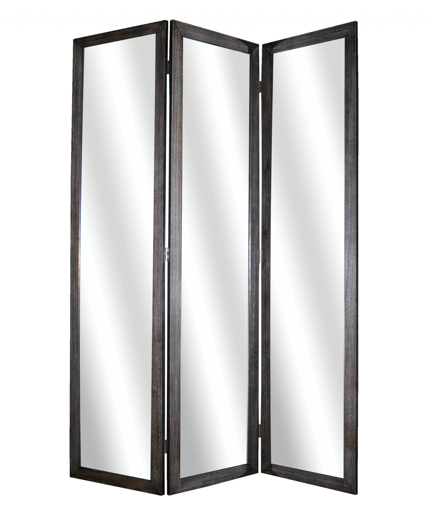 69" Black Wood and Mirrored Glass Folding Three Panel Screen Room Divider