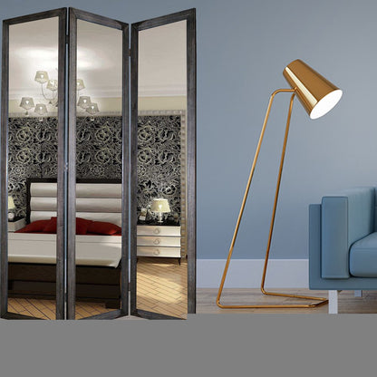 69" Black Wood and Mirrored Glass Folding Three Panel Screen Room Divider
