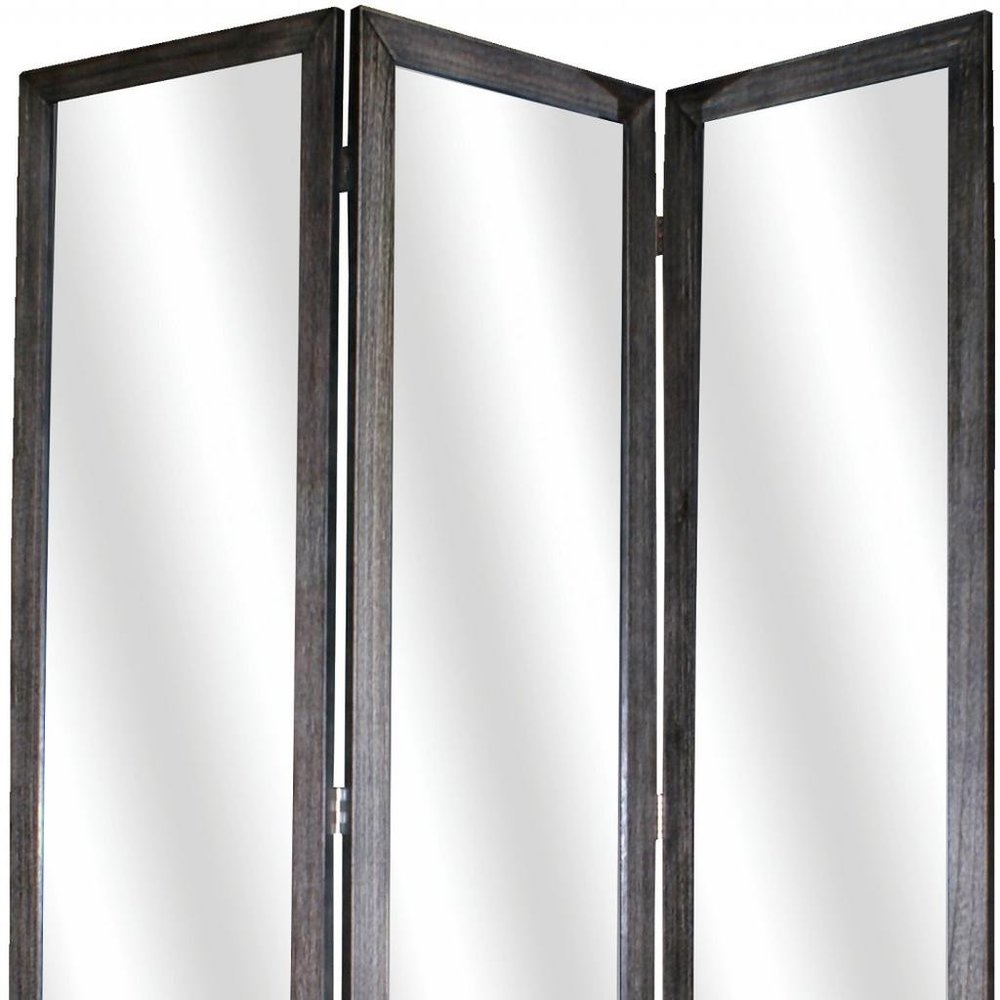 69" Gray Glass Folding Three Panel Screen Room Divider