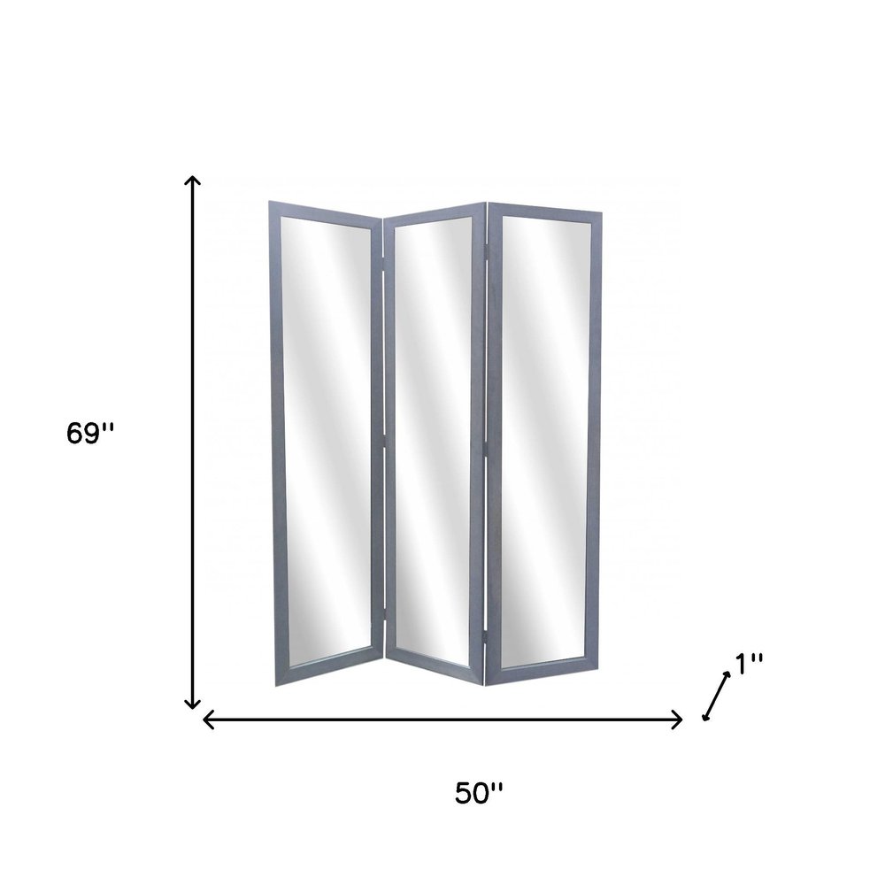 50 X 69 Gray Glass & Wood Mirror  Screen