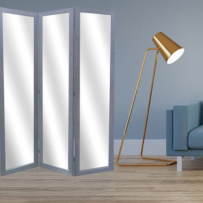 69" Gray Glass Folding Three Panel Screen Room Divider