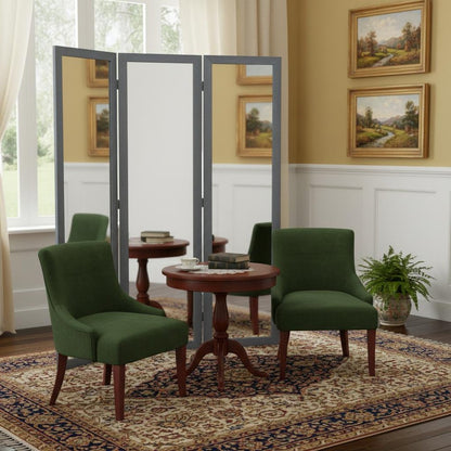 69" Black Wood and Mirrored Glass Folding Three Panel Screen Room Divider