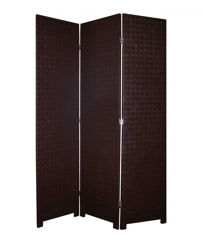 71" Brown Faux Leather Folding Three Panel Screen Room Divider