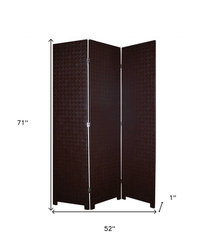 71" Brown Faux Leather Folding Three Panel Screen Room Divider