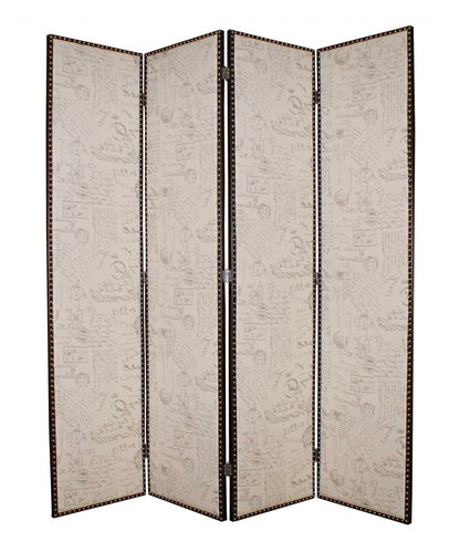 84" Beige Fabric Folding Four Panel Screen Room Divider